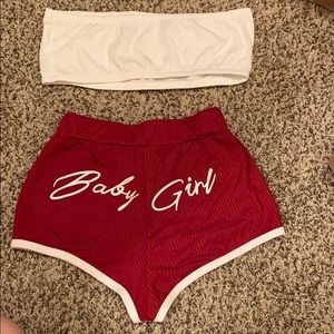 Bandeau With Letter Graphic Shorts PJ Set